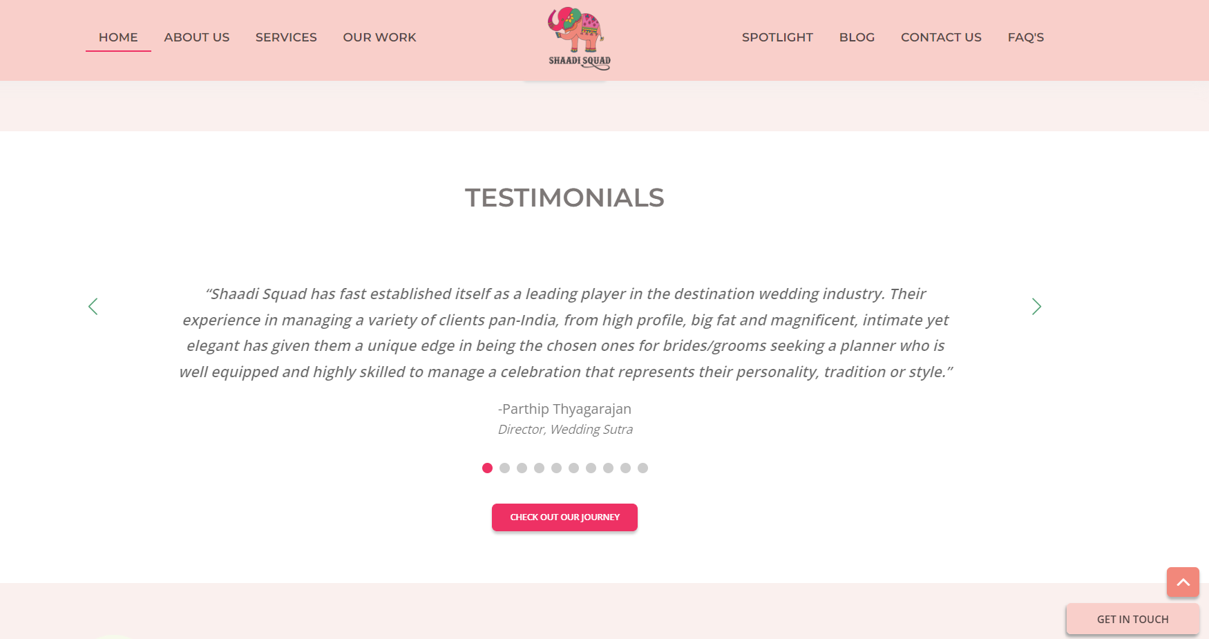 Testimonial page example of an event management website. 